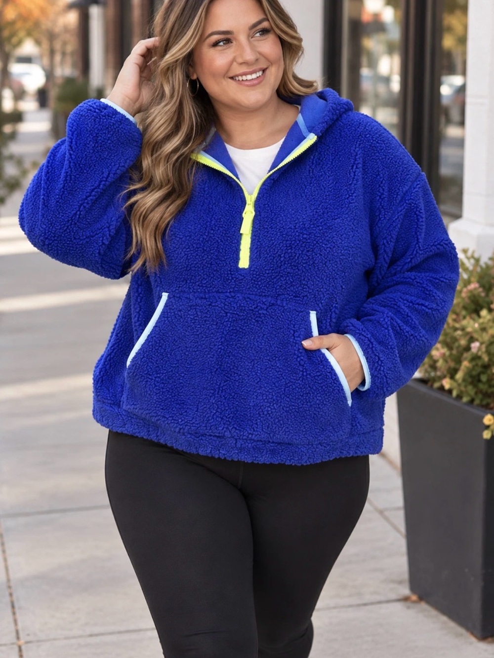 Wild Fable Women’s Sherpa Half-zip Pullover Jacket XXL Blue Faux-Shearling EUC